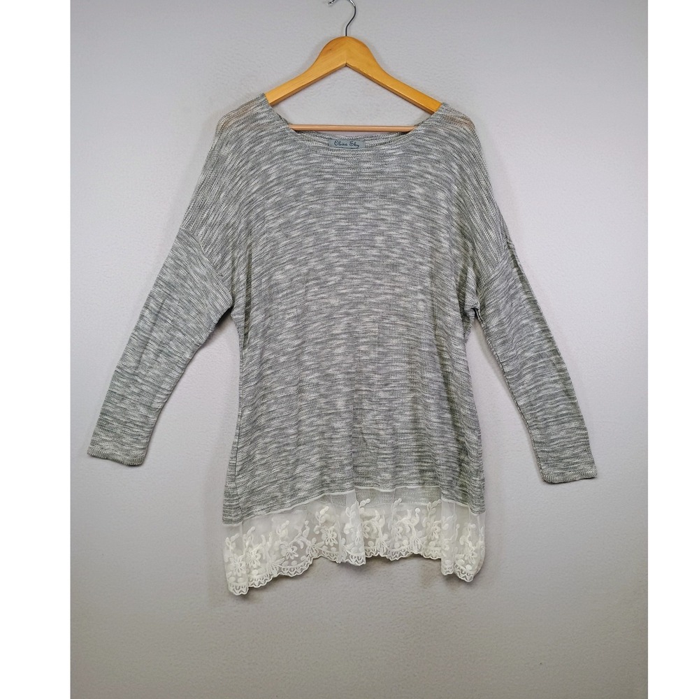 Boho Romantic Olivia Sky Womens 2X Grey Marled Laceโ Trim Dolman Tunic Sweater